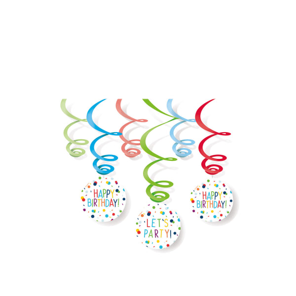 Dekoracja wisząca - Swirls Confetti Birthday - Zestaw 6 sztuk - 80 cm