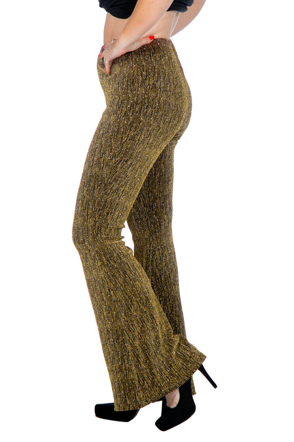 Złote spodnie damskie Flared Glitter