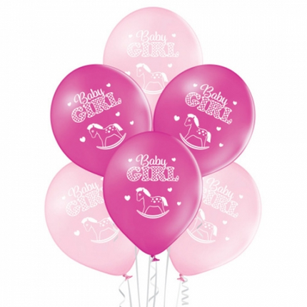 Różowe balony „Baby Girl”, 30 cm, 10 szt.