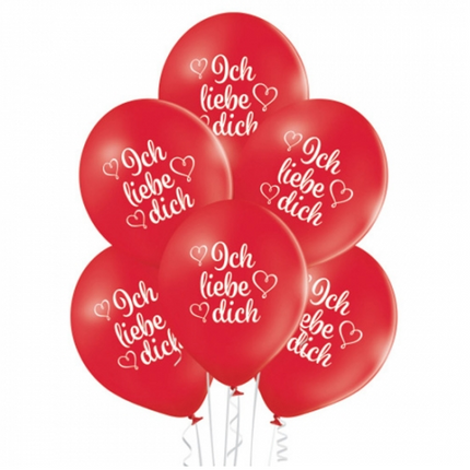 Czerwone balony „Ich Liebe Dich”, 30 cm, 10 szt.