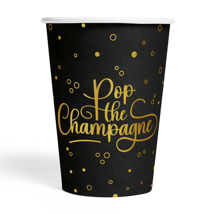 8 Kubków papierowych 210 ml - PopPop the Champagne - czarny