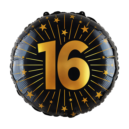 Balon helowy na 16 lat czarny złoty pusty 45 cm