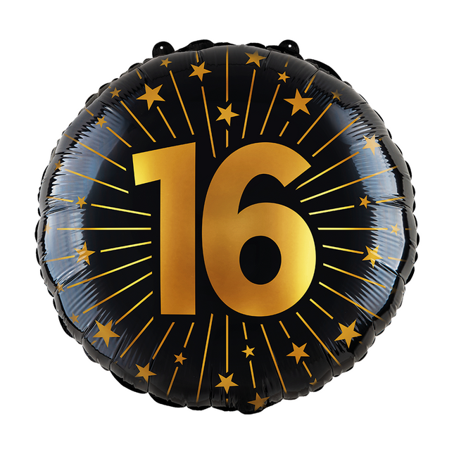 Balon helowy na 16 lat czarny złoty pusty 45 cm