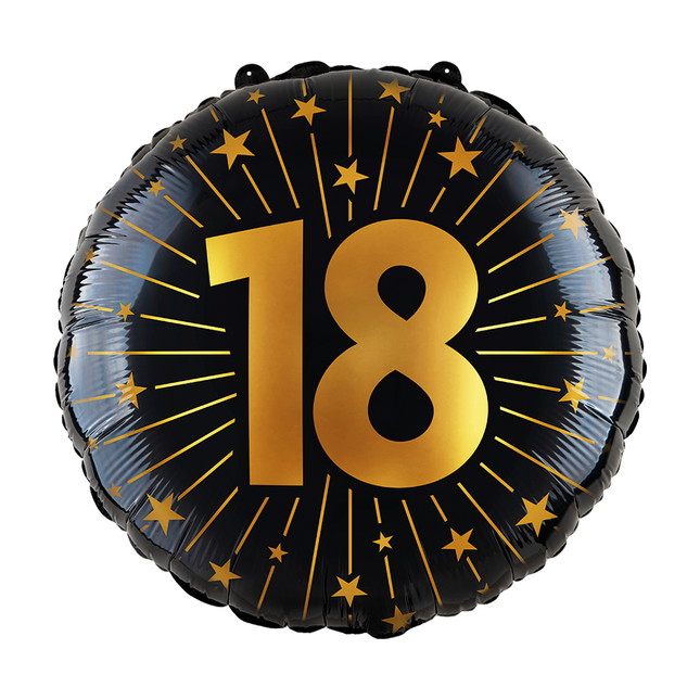 Balon helowy na 18 lat z czarno-złotej folii pusty 45 cm