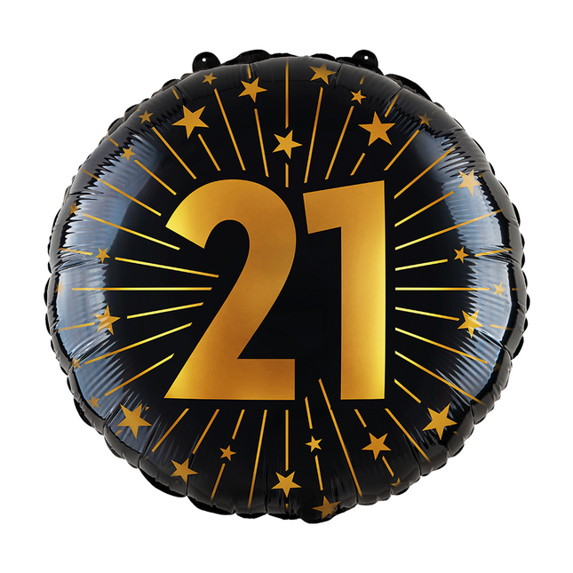 Balon helowy na 21 lat czarny złoty pusty 45 cm