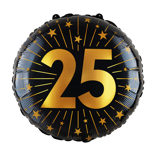 Balon helowy na 25 lat czarny złoty pusty 45 cm