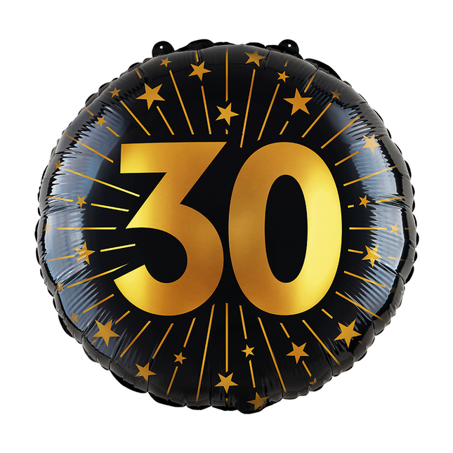 30-letni balon helowy z czarno-złotej folii pusty 45 cm