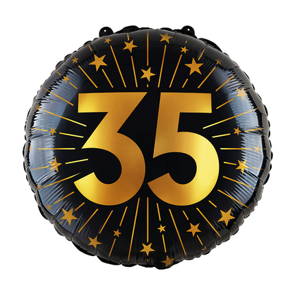Balon helowy na 35 lat czarny złoty pusty 45 cm