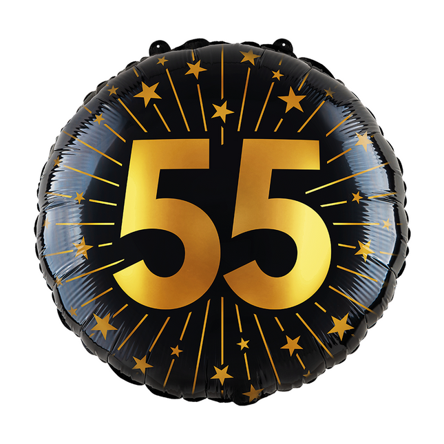Balon helowy na 55 lat czarny złoty pusty 45 cm