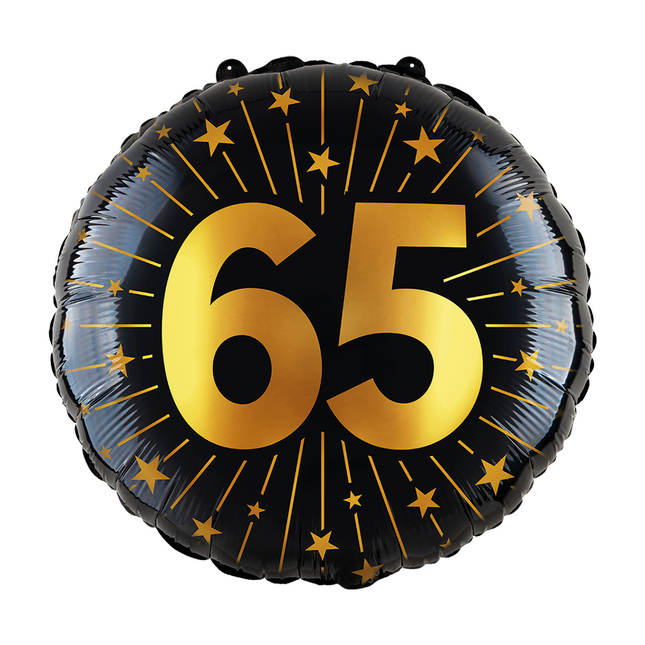 Balon helowy na 65 lat czarny złoty pusty 45 cm