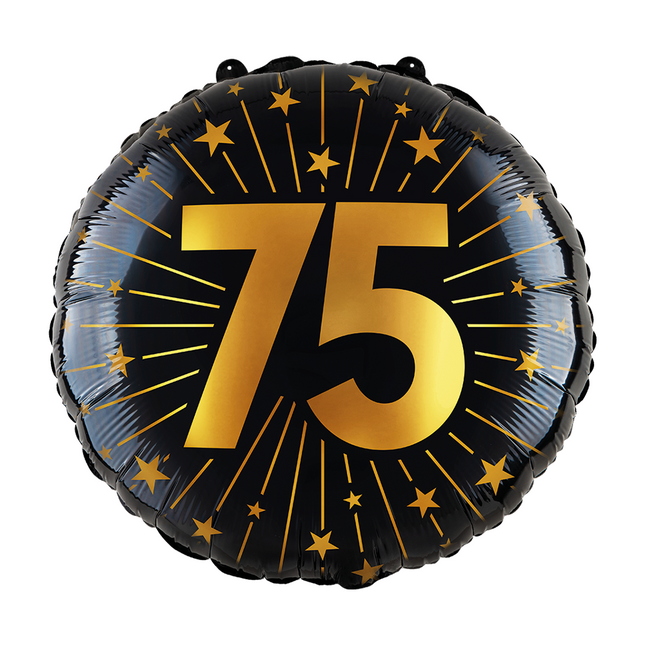 Balon helowy na 75 lat czarny złoty pusty 45 cm