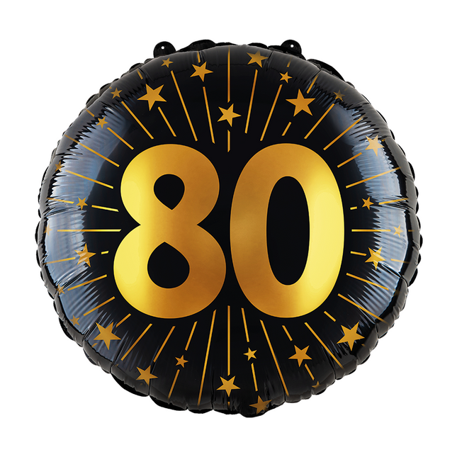Balon helowy na 80 lat czarny złoty pusty 45 cm
