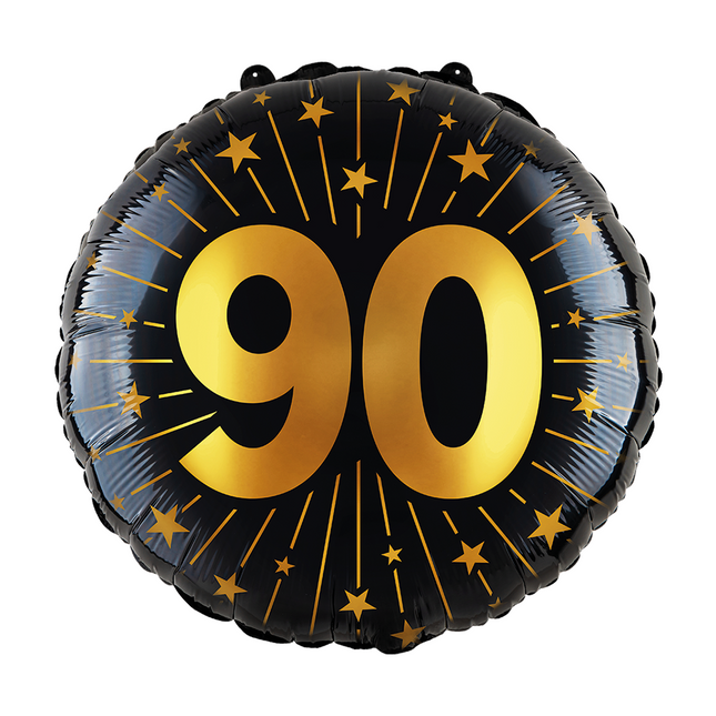 Balon helowy na 90 lat czarny złoty pusty 45 cm