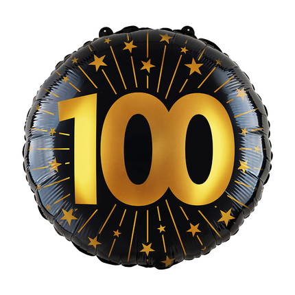 Balon helowy na 100 lat czarno-złoty pusty 45 cm