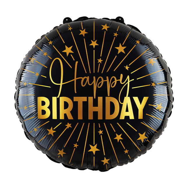 Urodzinowy balon helowy czarny złoty foliowy pusty 45 cm