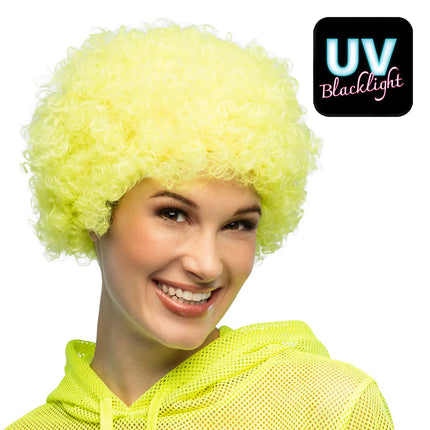 Peruka Curly w kolorze neonowożółtym UV