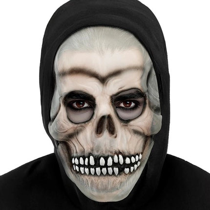 Maska na Halloween w kształcie czaszki z kapturem, świecąca w ciemności