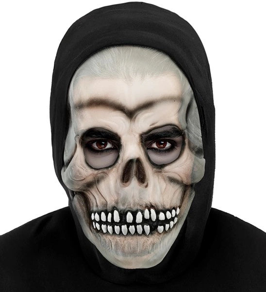 Maska na Halloween w kształcie czaszki z kapturem, świecąca w ciemności