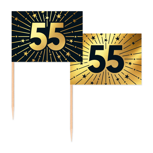 55-letnie szpikulce do koktajli złoto-czarne 50 szt