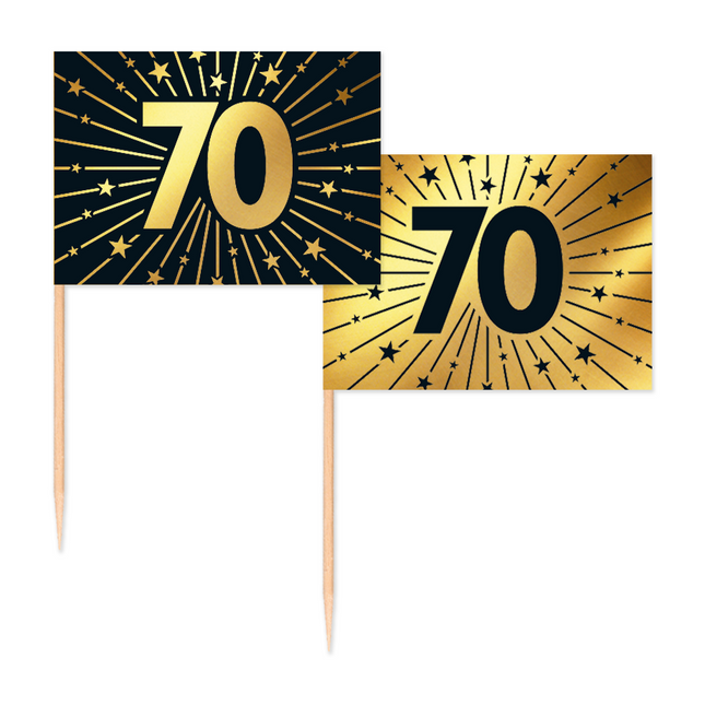 70-letnie szpikulce do koktajli złoto-czarne 50 szt