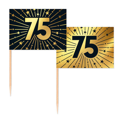 75-letnie szpikulce do koktajli złoto-czarne 50 szt