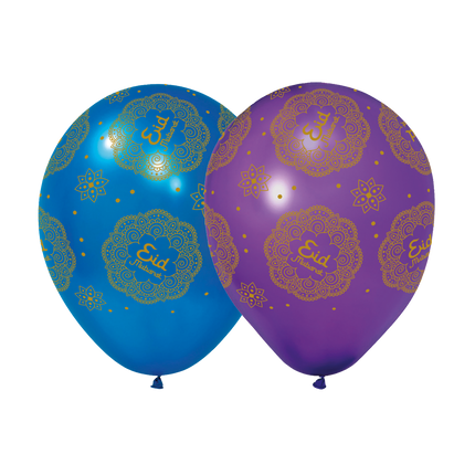 Balony Eid Mubarak fioletowe niebieskie 30cm 6szt