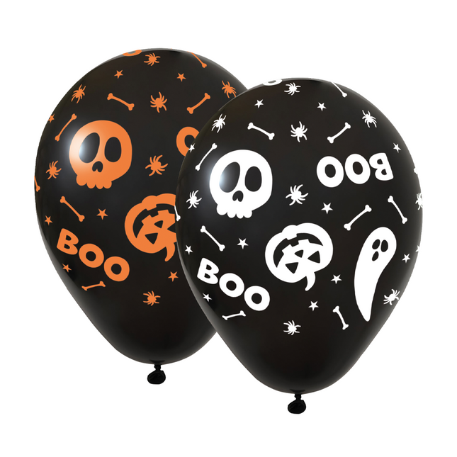 6 balonów 12" - 2 nadruki - Halloween Boo