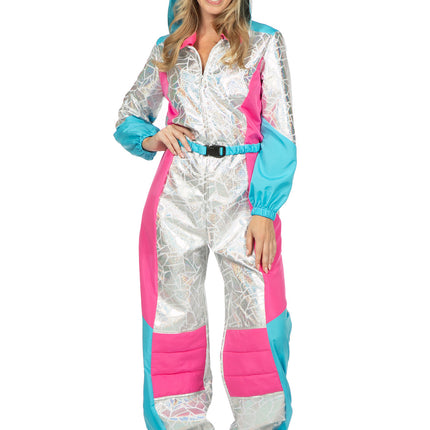 Luksusowy srebrny kombinezon narciarski