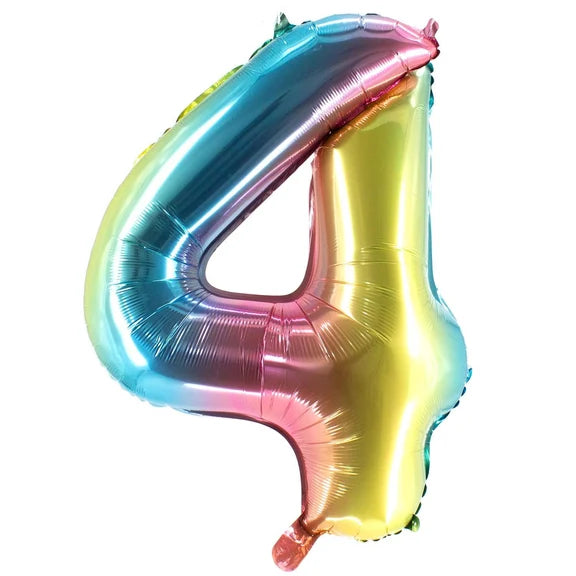 4 lata – balon z cyfrą, tęczowy, pusty, 1 m