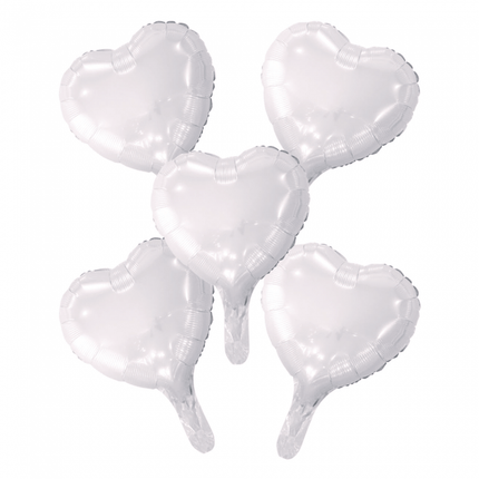 5 Folieballonnen hart met papieren rietje 9" wit van WeFiesta koop je bij Partywinkel