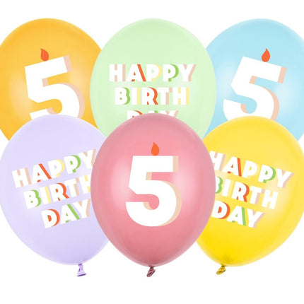 5 Jaar Ballonnen 30cm 6st van Partydeco koop je bij Partywinkel