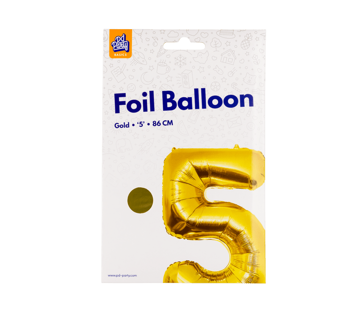 5 Jaar Cijfer Ballon Goud Leeg 86cm - Partywinkel - 8716764236914