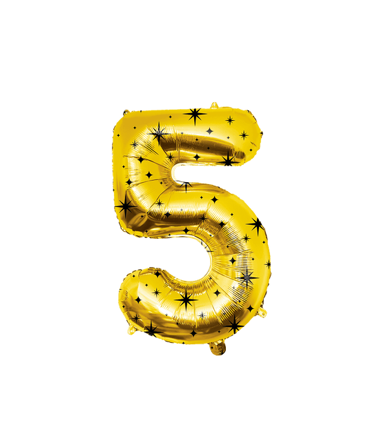 5 Jaar Cijfer Ballon Goud Zwart Sterren 86cm - Partywinkel - 8716764247088