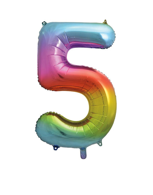 5 Jaar Cijfer Ballon Regenboog Leeg 86cm van Unique koop je bij Partywinkel