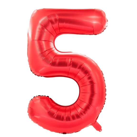 5 Jaar Cijfer Ballon Rood 1m van VDV Benefit koop je bij Partywinkel