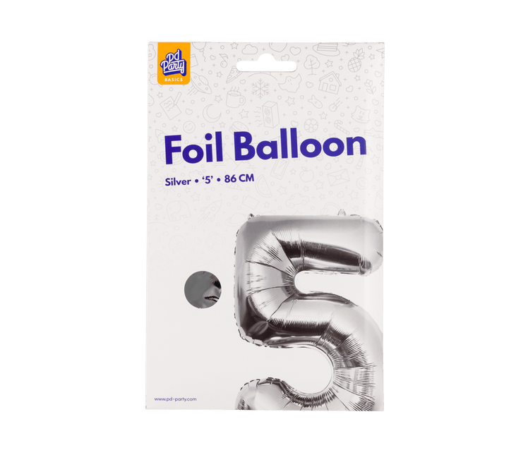 5 Jaar Cijfer Ballon Zilver Leeg 86cm - Partywinkel - 8716764237157