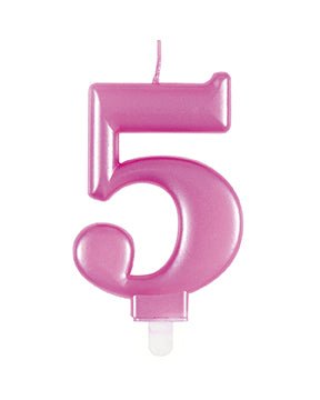 5 Jaar Kaars Roze 12cm van Unique koop je bij Partywinkel