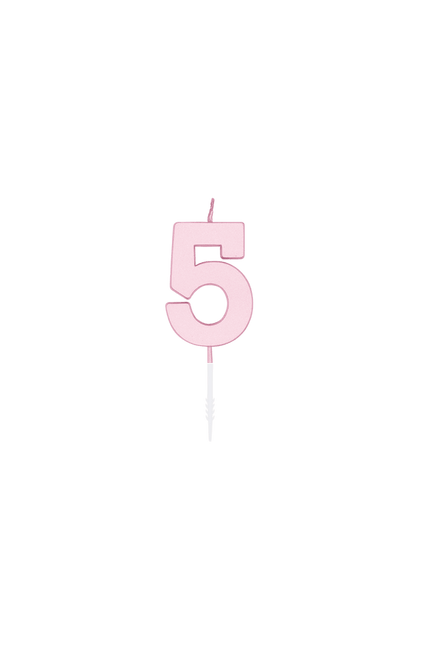 5 Jaar Kaars Roze Pastel 4,5cm van WeFiesta koop je bij Partywinkel