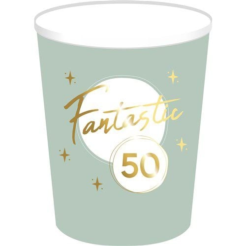 50 Jaar Bekers Groen Goud 250ml 8st van Haza Witbaard koop je bij Partywinkel