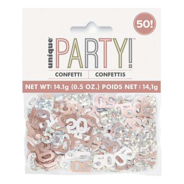 50 Jaar Confetti Zak Rose Goud 14gr van Unique koop je bij Partywinkel