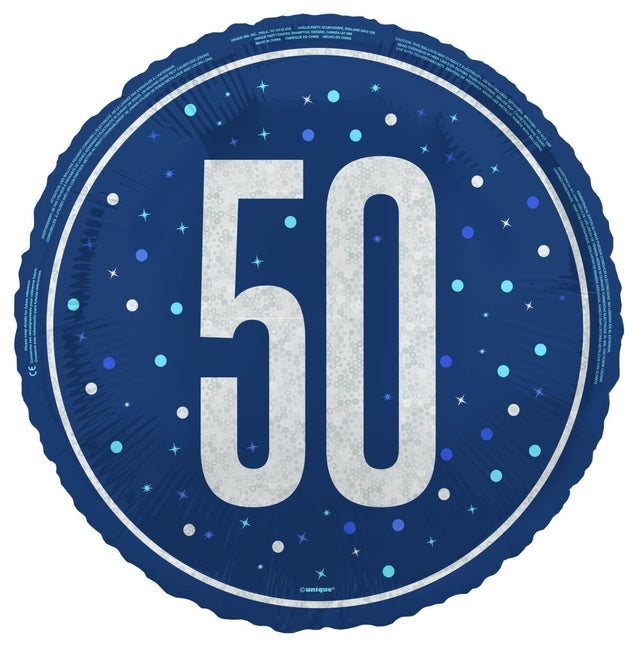 50 Jaar Helium Ballon Blauw Leeg 45cm van Unique koop je bij Partywinkel