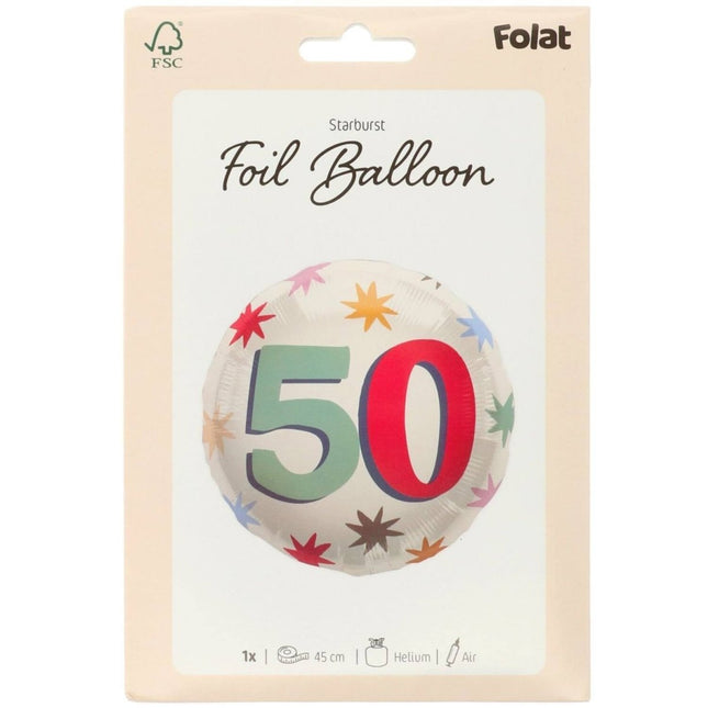 50 Jaar Helium Ballon Gekleurd Leeg 45cm van Folat koop je bij Partywinkel