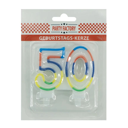 50 Jaar Kaars Gekleurde Rand 7cm van VDV Benefit koop je bij Partywinkel