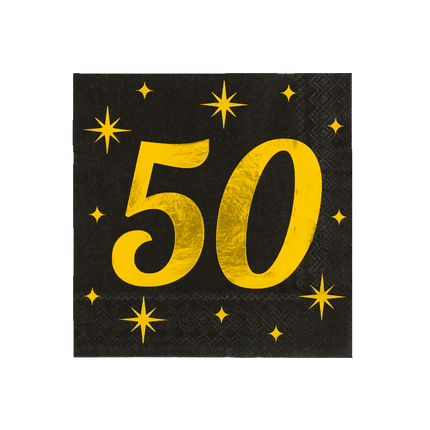 50 Jaar Servetten Zwart Goud 19cm 16st - Partywinkel - 8716764238208