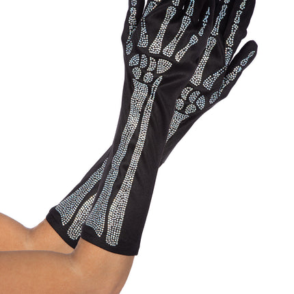 Rękawiczki szkieletowe Black Silver Strass