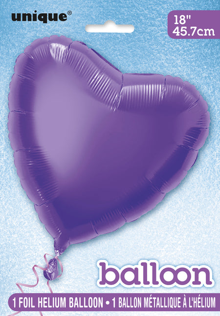 Balon helowy serce fioletowy pusty 45 cm