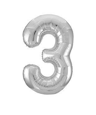 Balon z figurką na 3 lata srebrny pusty 86 cm