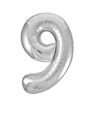 Balon z figurką na 9 lat srebrny pusty 86 cm