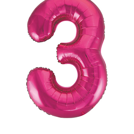 Balon z figurką na 3 rok fuksja pusty 86 cm