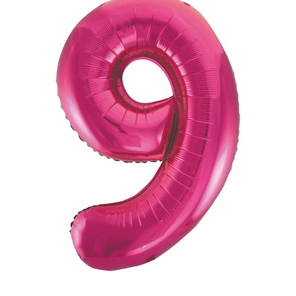 Balon z figurką na 9 lat fuksja pusty 86 cm